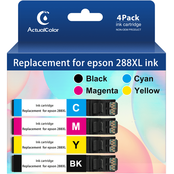 ACTUALCOLOR C Ink Cartridges Replacement for Epson 288 288XL Ink Cartridge, 4 Pack