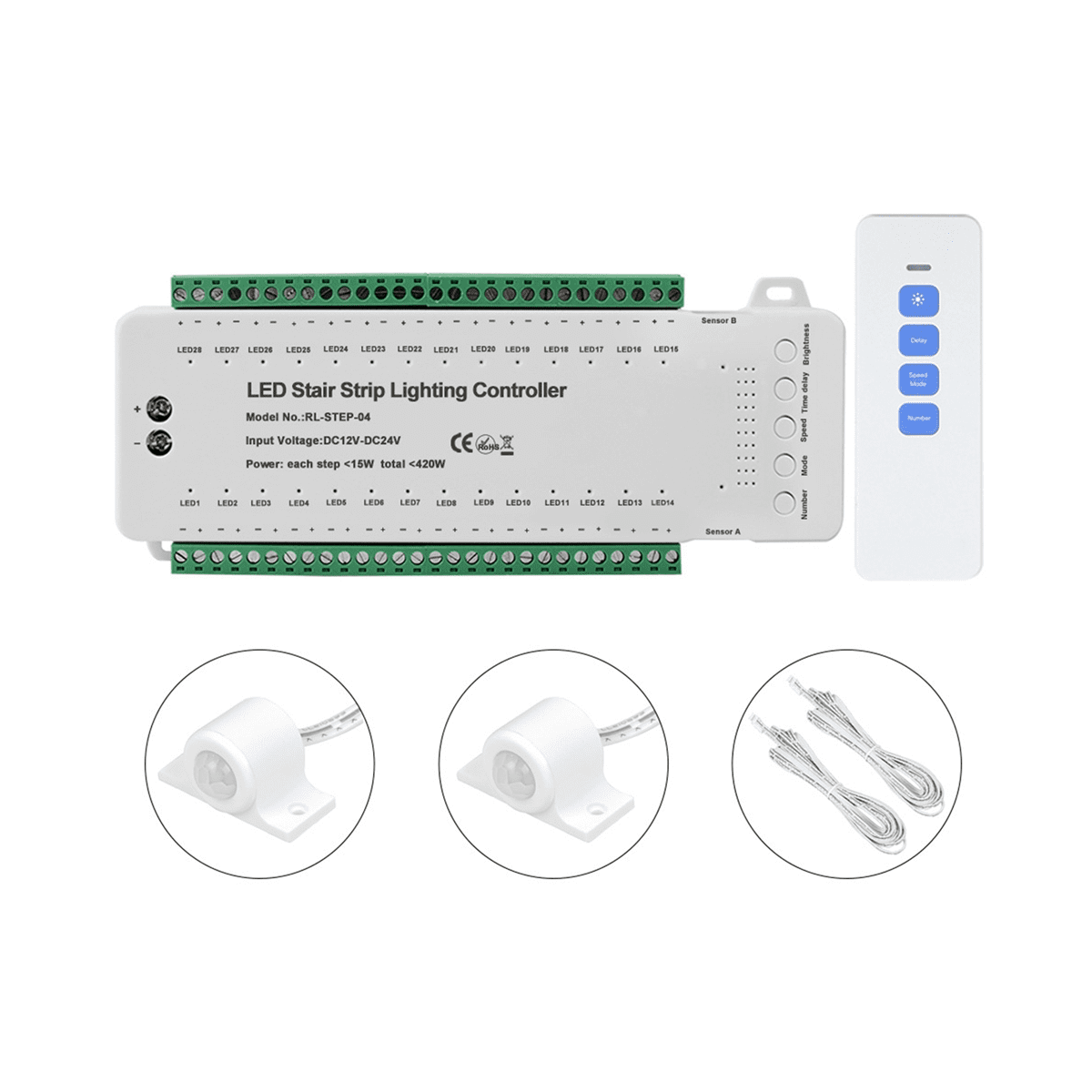 28CH Intelligent Sensor Stair Light Controller DC12V-DC24V Stair Step ...