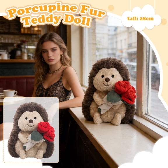 28Cm Hedgehog Holding Flowers Plush Toy, Companion For Loneliness Relief, Sleeping & Soothing Doll For Couples, Birthday & Girls' Gifts, Boys' Collections