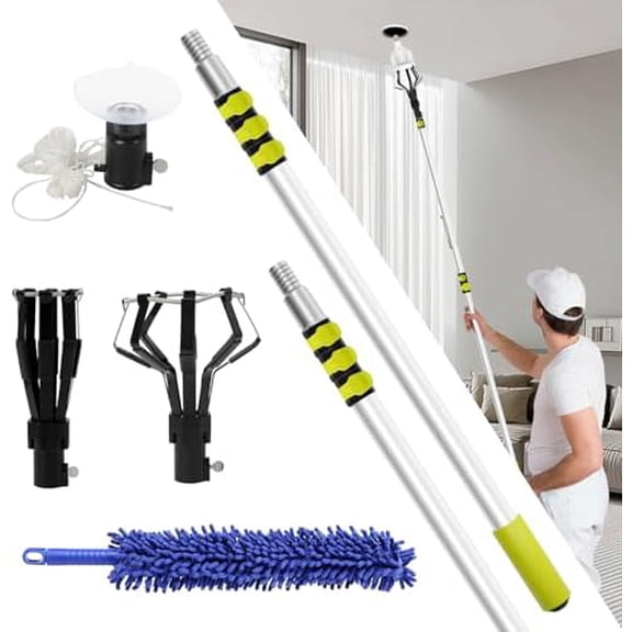 28FT Light Bulb Changer for High Ceilings with Pole and Duster, 5-20FT Telescopic Light Bulb Changer with Baskets Suction Cup Duster, Light Bulb Extension Pole Changer for Recessed Lights