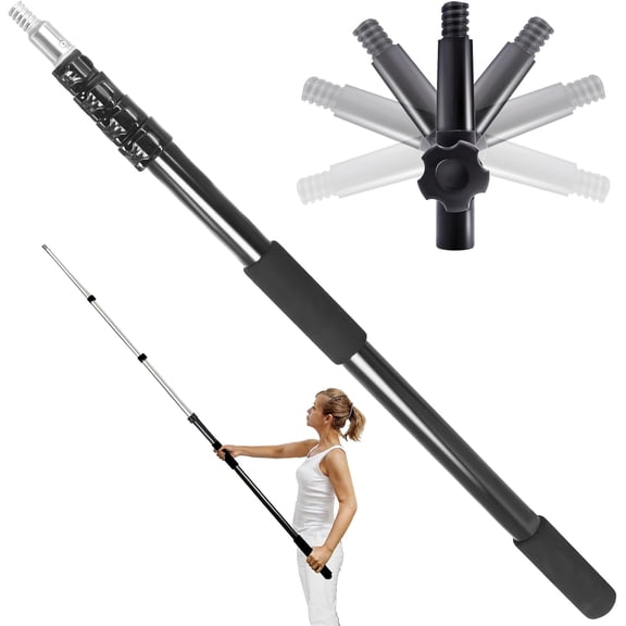 28FT Reach Telescopic Extension Pole,5-20FT Multi-Purpose Extendable Pole with Universal Twist-on Metal Tip, Lightweight Sturdy Aluminum Paint Roller Extension Pole for Painting, Dusting and Cleaning