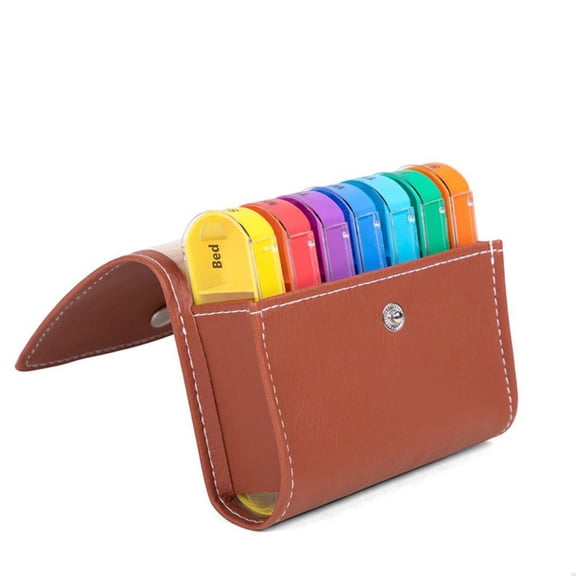 28Grid 7 Day Weekly Pillbox Storage Container Pill Wallet Box Set Medicine Box Organizer Case Wallet Medicine Box Travel Case brown