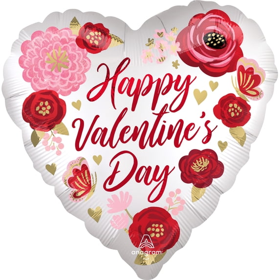 28H HX VDAY SATIN PAINTED FLOWERS HELIUM BALLOON - Walmart.com