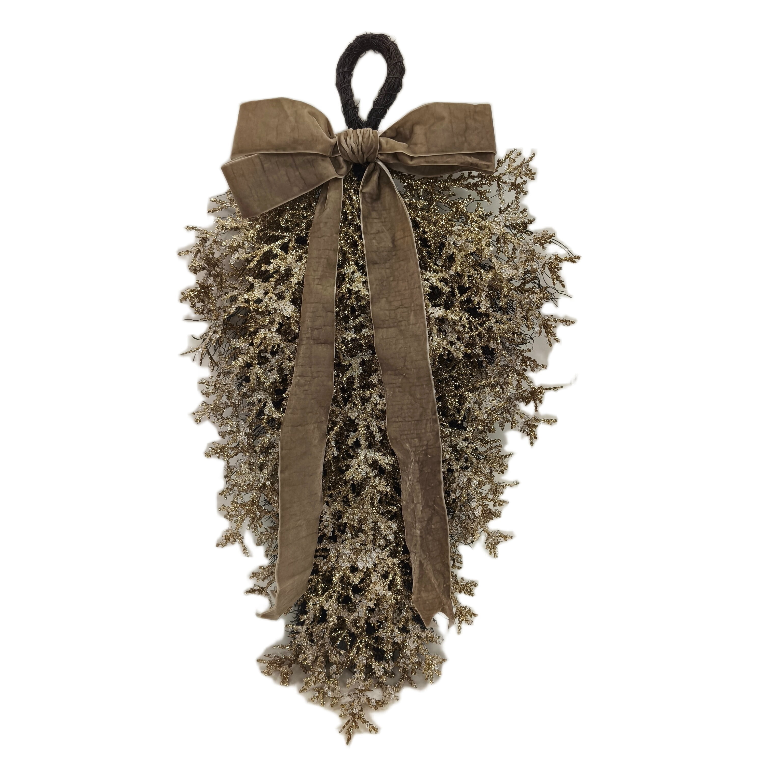 Christmas Teardrop Decorative Swag, Champagne, 28", by Holiday Time
