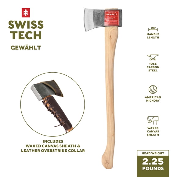 Swiss Tech 28-inch Drop Forged Steel Axe with Hickory Handle, Gewahlt