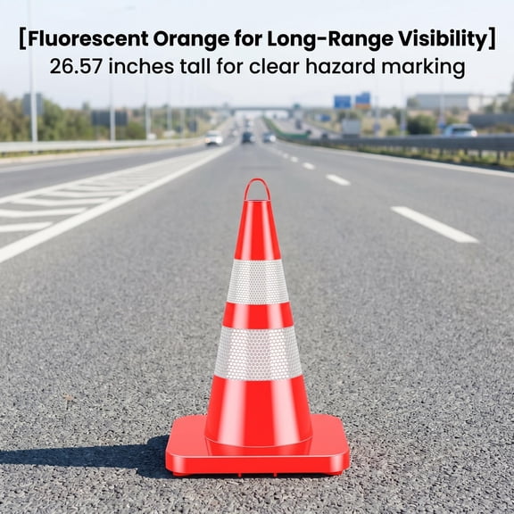 28In High Visibility PVC Traffic Cones, Pack of 12, Reflective Strip Design, Flexible Crush Resistant, Stackable Safety Warning Cones for Parking Lot, Construction Site and Road Safety Control