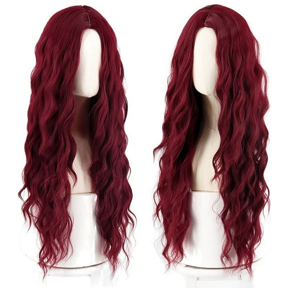 28Inch Long Wavy Wine Red Synthetic Wig for Women Middle Part Women's Heat-Resistant Natural Hair Cosplay Party Lolita Wig Hair Extension Wig Clearance