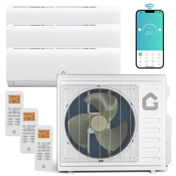 28K BTU 20 SEER2 3 Zone Mini Split AC/Heating System, Ductless Split Air Conditioner, 9000 + 12000 +12000BTU with Wifi, No Copper Tube Line Set Included-208-230V