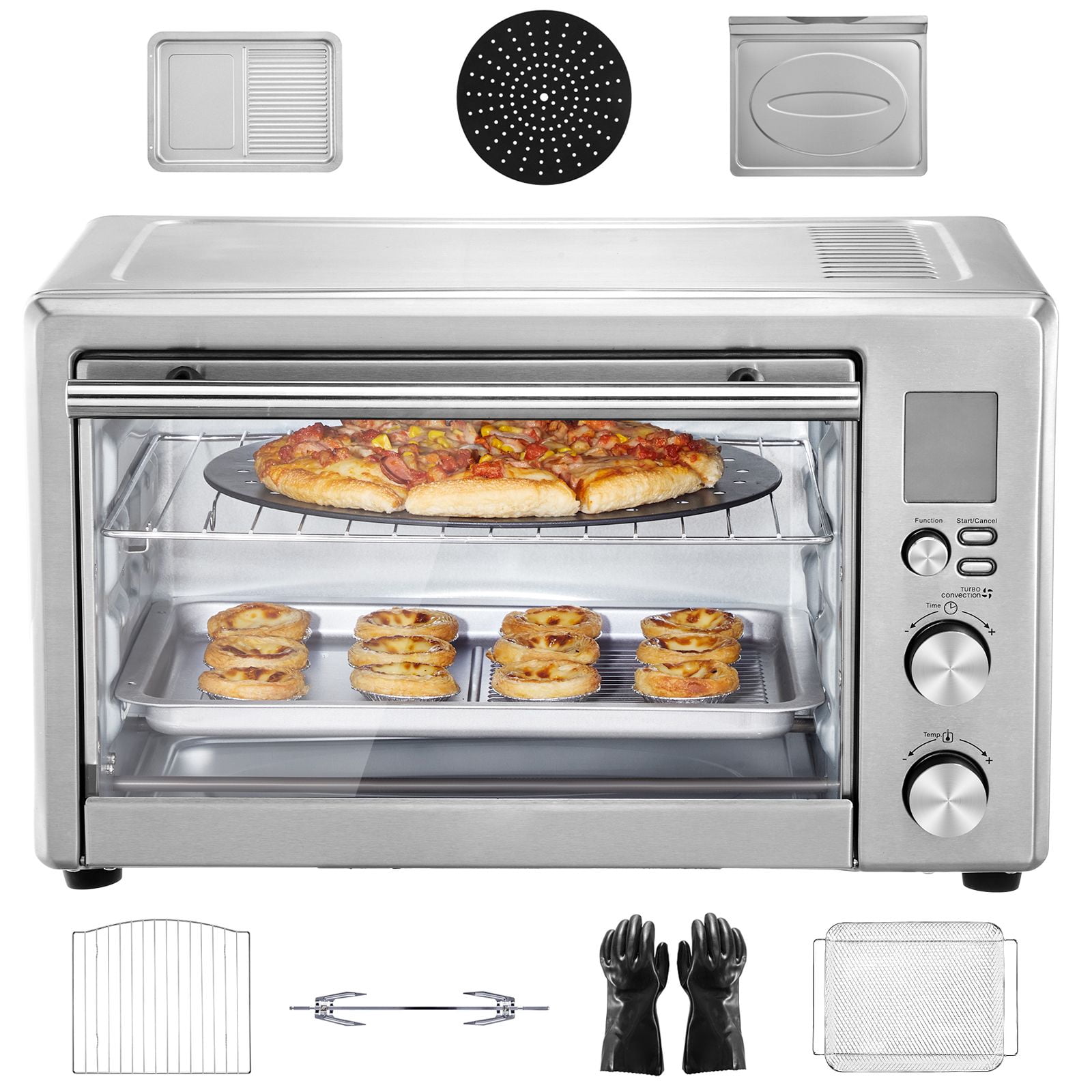 28L 13-IN-1 Air Fryer Toaster Oven, 28L/29.6QT Large Capacity, 1800W 2-Tier Toaster Ovens Countertop Combo with Wire Racks, for home office apartment bedroom and small space use, Aluminum