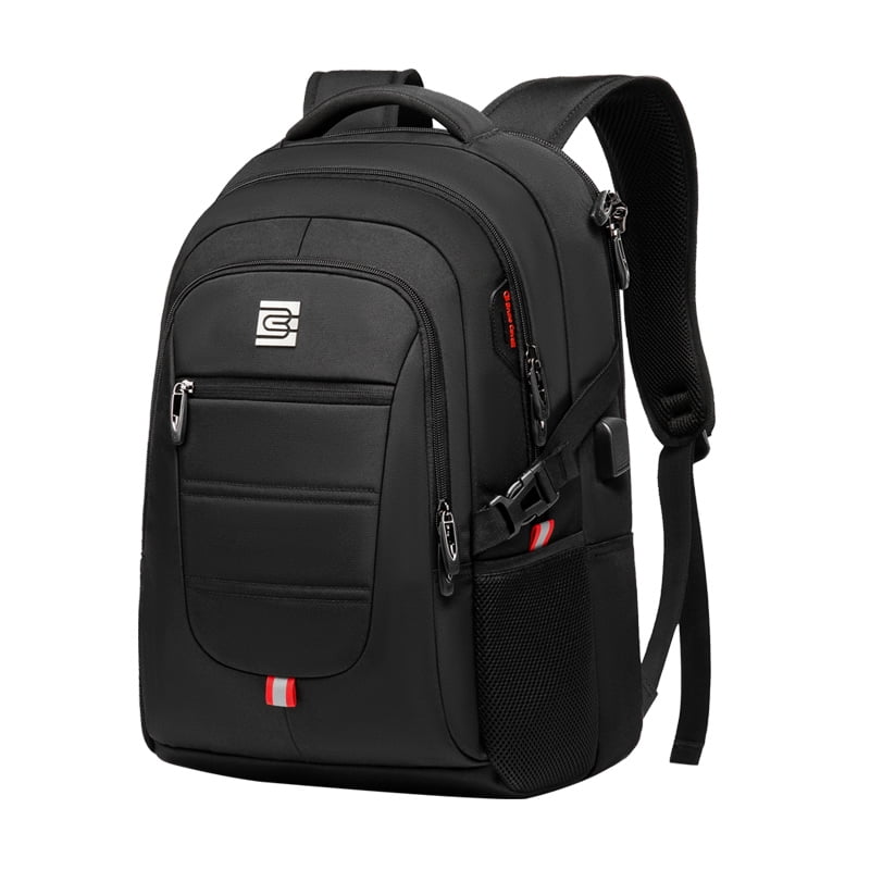28L Laptop Backpack, Water Resistant Business Travel Backpack with USB Port & Trolley Sleeve, Durable Oxford Cloth Daypack Black