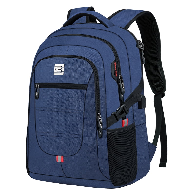 28L Laptop Backpack, Water Resistant Business Travel Backpack with USB Port & Trolley Sleeve, Durable Oxford Cloth Daypack Blue