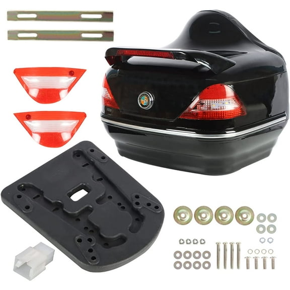28L Motorcycle Heavy Duty Trunk Luggage Tail Box Case w/ Tail Light Universal Replacement for Yamaha Honda Suzuki Kawasaki Vulcan Cruiser Glossy Black