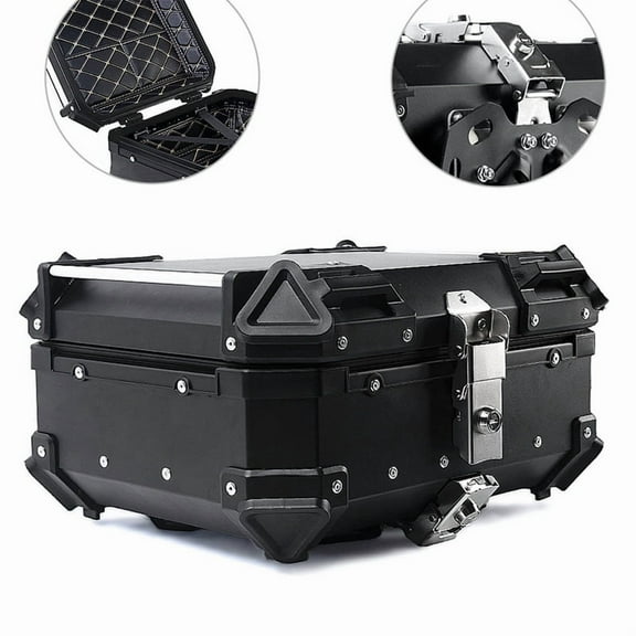 28L Motorcycle Top Case, Aluminum Alloy Waterproof Motorcycle Top Box with Security Lock and 4 Safety Reflective Stickers, Universal Motorcycle Accessories