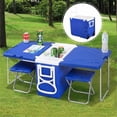thumbnail image 1 of 28L Outdoor Picnic Camping Rolling Cooler with Table & 2 Chairs, Blue, 1 of 3