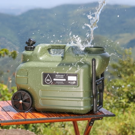 28L Portable Water Storage Tank with Wheels & Tap - Food Grade PE Rolling Water Container with Handle for Camping, RV, Overlanding, Outdoor Emergency, Hurricane Preparedness - BPA Free, Leakproof