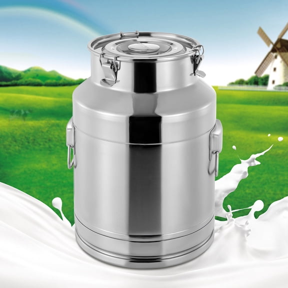 28L Stainless Steel Milk Can, Large Liquid Container Storage, Thickened Milk Bucket with Lid and Handle