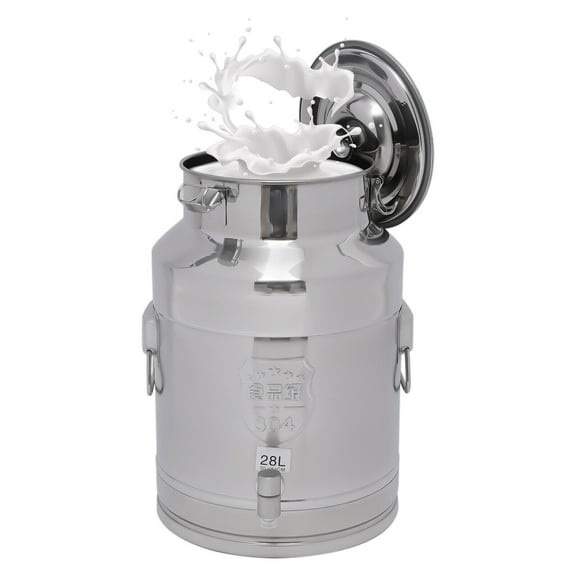 28L Stainless Steel Milk Can Wine Barrel Bucket Milk Storage Container w/ Faucet