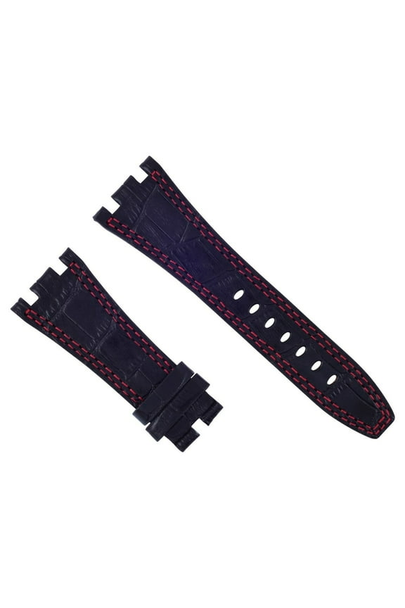 28MM LEATHER WATCH STRAP BAND FOR AP 42MM AUDEMARS PIGUET BLACK RED STITCHING