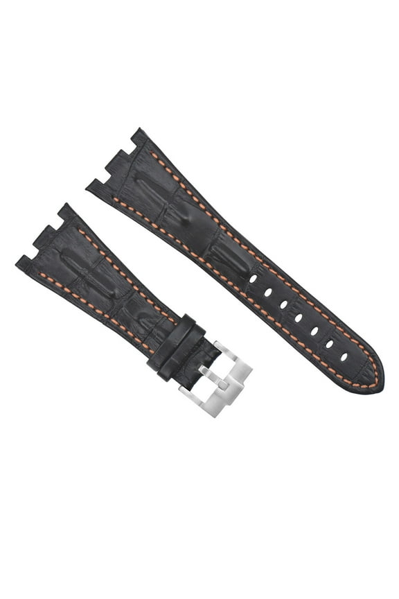 28MM LEATHER WATCH STRAP BAND FOR AP 42MM AUDEMARS PIGUET ROO BLACK ORANGE STIT