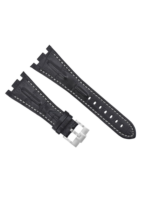 28MM LEATHER WATCH STRAP BAND FOR AP 42MM AUDEMARS PIGUET ROO BLACK WHITE TOP QY