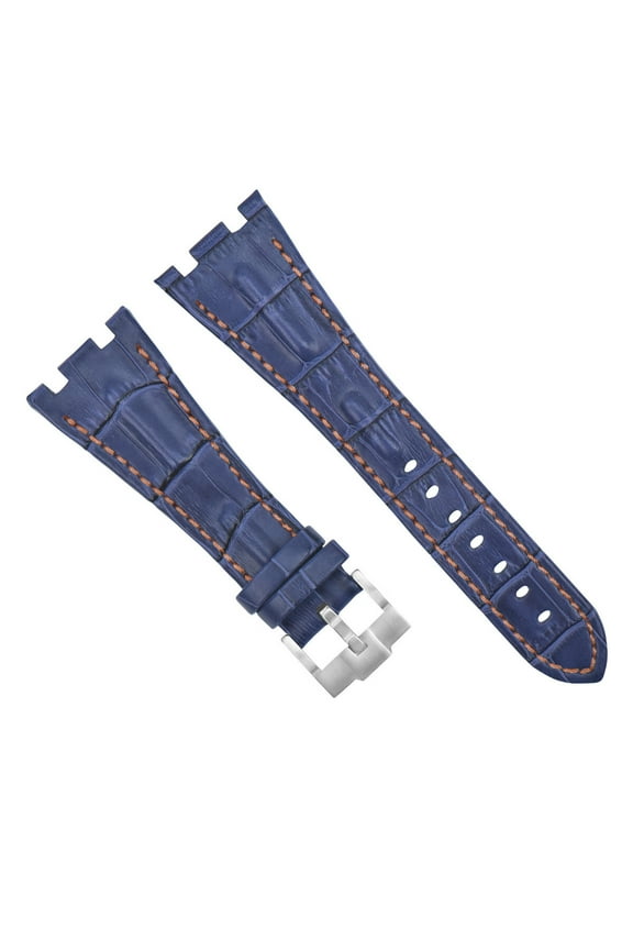 28MM LEATHER WATCH STRAP BAND FOR AP 42MM AUDEMARS PIGUET ROO BLUE ORANGE STITCH
