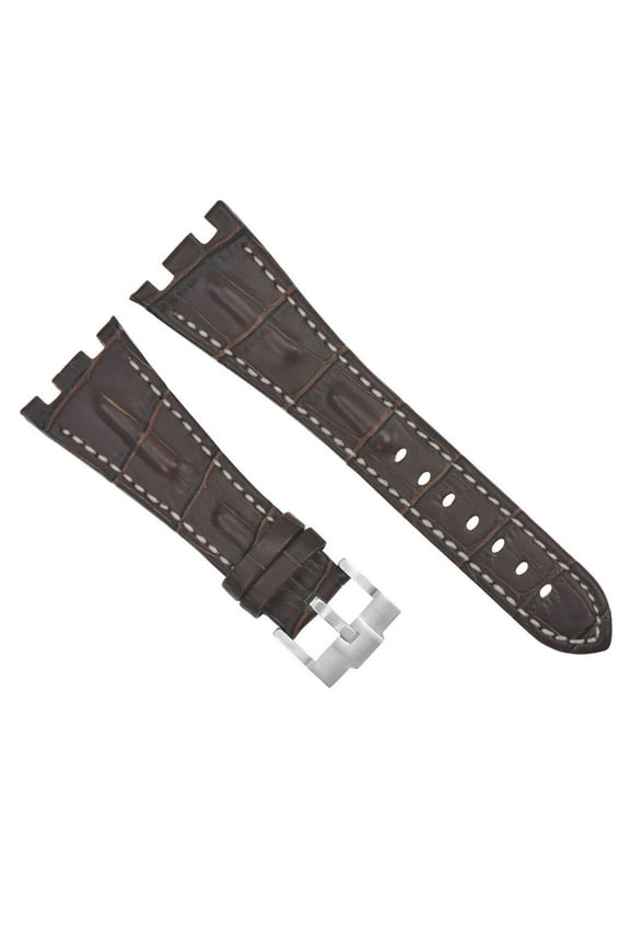 28MM LEATHER WATCH STRAP BAND FOR AP 42MM AUDEMARS PIGUET ROO BROWN WHITE TOP QY