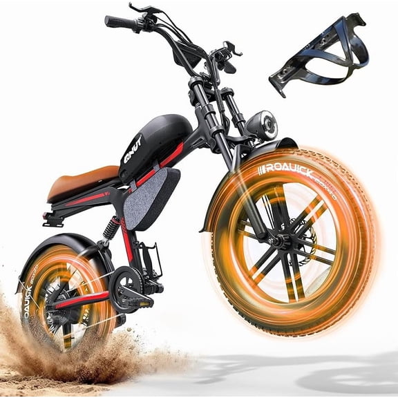 28MPH QNUT Retro 1500W( Electric Fat Dirt Bike - Mountain Cruiser, 48V 18Ah Battery for 60-90 Miles Range, 7-Speed Gear, 20" x4.0 Retro Tires, All-Terrain Ebike
