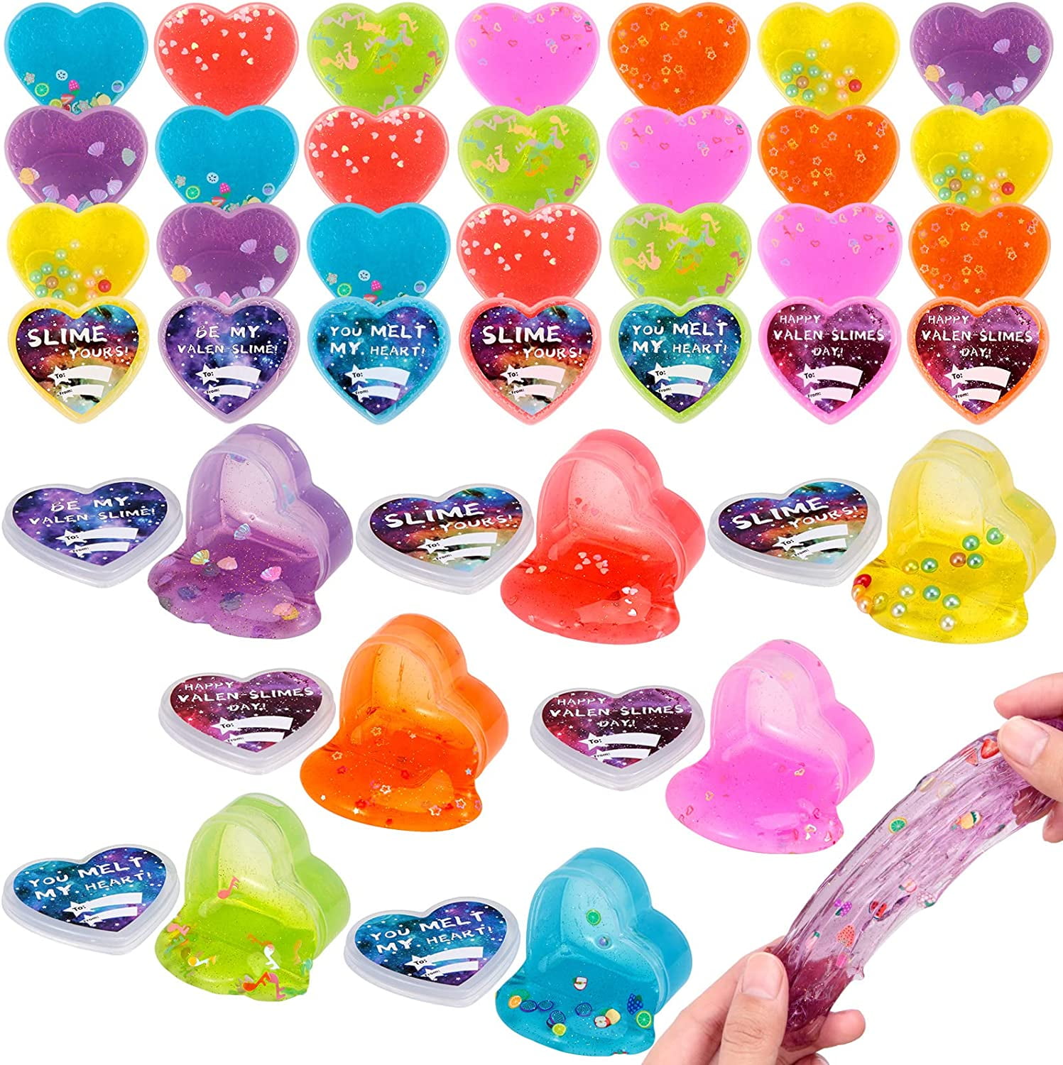 28PACK Valentines Day Clear Slime Hearts for Kids, valentines slime ...