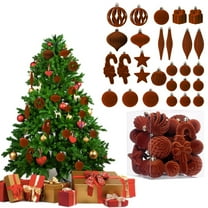 28PCS 3.15Inch Christmas Ball Ornaments for Tree Plastic Xmas Decorative Hanging Balls Handmade Flocked Velvet Xmas Tree Home Decor B