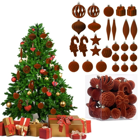 28PCS 3.15Inch Christmas Ball Ornaments for Tree Plastic Xmas Decorative Hanging Balls Handmade Flocked Velvet Xmas Tree Home Decor B