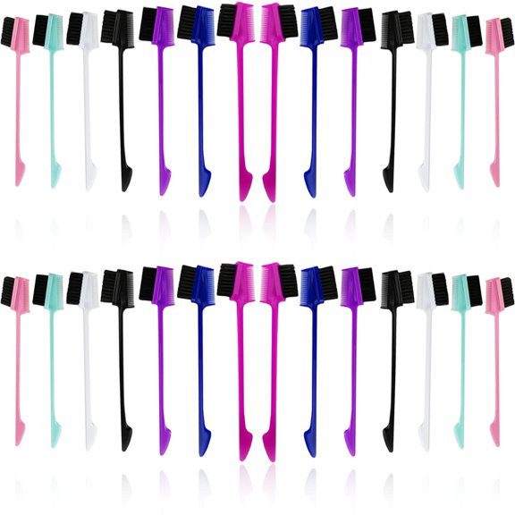 28PCS 3 in 1 Hair Edge Brush Double Sided Hair Comb Pack Smooth Brush Comb Grooming, 7 Colors