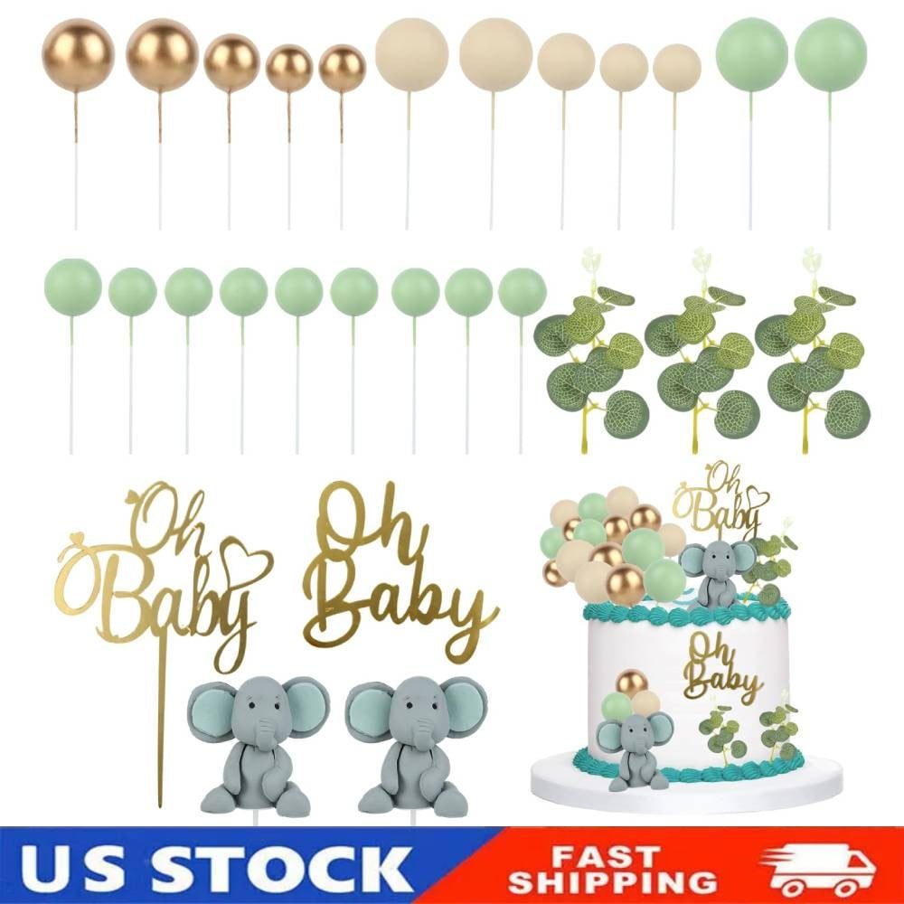 34PCS Elephant Cake Decorations - Jungle Animal Theme Topper Picks For Baby Shower