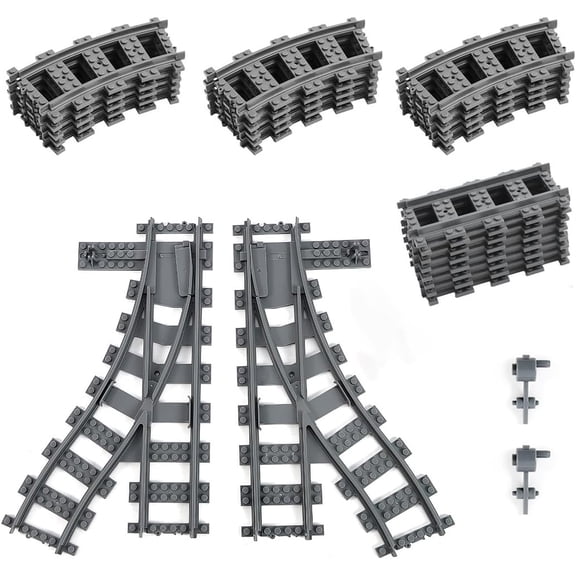 28PCS City Train Tracks, Classic Train Tracks Accessories, Railroad Building Toy Compatible with All Major Brand - 18 Curved, 8 Straight, 1 Right Turnout, 1 Left Turnout