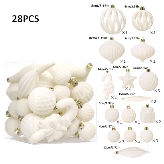 28PCS Flocked Christmas Ornaments Set, Assorted Velvet Plush Xmas Tree Decorations, Shatterproof Plastic Holiday Balls for Winter, Party, Home & Fireplace Decor 3.15"