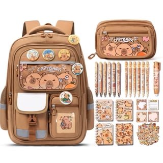 28PCS Kawaii Capybara Backpack with Pencil Case & Stationery Set