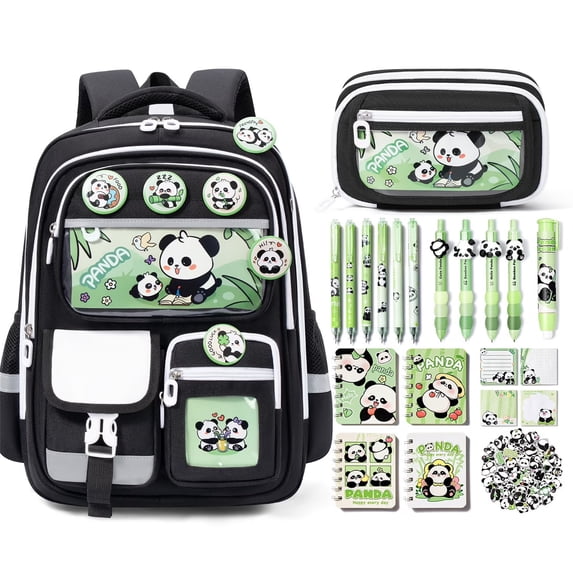 28PCS Kawaii Panda Backpack with Pencil Case & Stationery Set