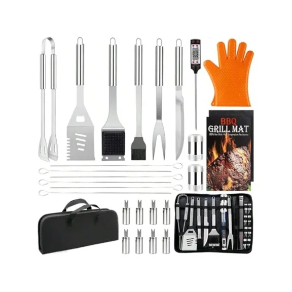 28PCS Stainless Steel BBQ Grill Accessories Set - Portable Utensil Kit with Storage Bag (Father's Day/Birthday Grilling Gift for Outdoor Camping)