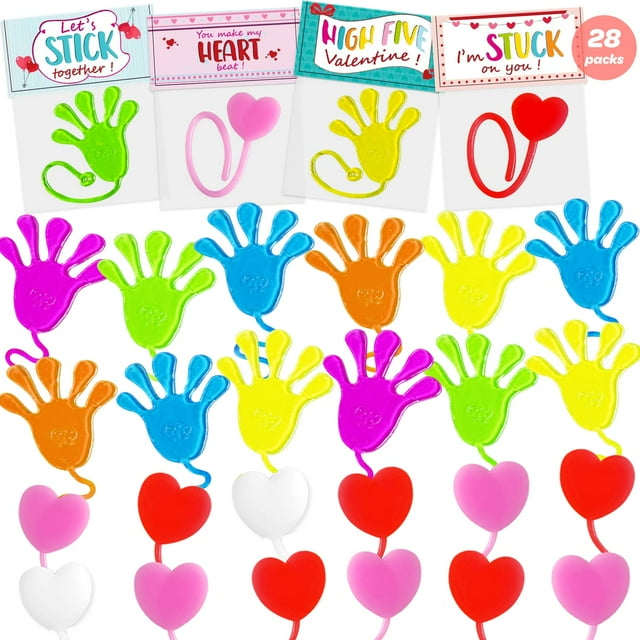 28Pack Valentines Day Gifts OIF8 for Kids - Sticky Hands & Valentines ...