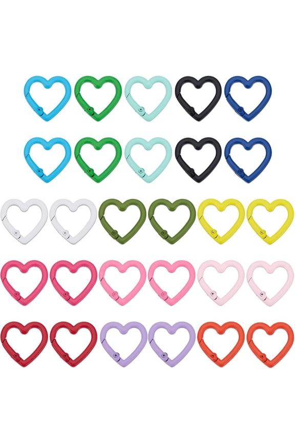 28Pcs 14 Colors Zinc Alloy Spring Gate Rings Heart Ring Mixed Color 25x26x3.5mm 2pcs/color