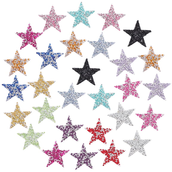 28Pcs 14 Style Plastic Clothing Patches with Resin Rhinestone Star Mixed Color 57~60x60x2.5~3mm 2pcs/style DIY