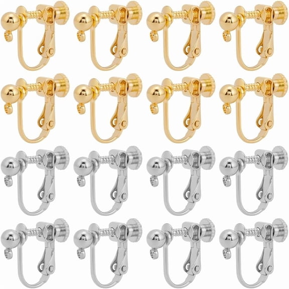 28Pcs 2 Colors Clip-on Earring Findings Screw Back 18K Gold Plated Stainless Steel Clip on Earring Converters Components with Loop DIY