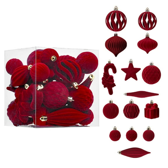28Pcs, 3.15in Velvet Christmas Ornaments Balls,Flocked Christmas Tree Ball Hanging Ornaments,Shatterproof Xmas Bulbs Decorations Set,Plastic Velvet Ornament Balls for Holiday Wedding Party Home Decor