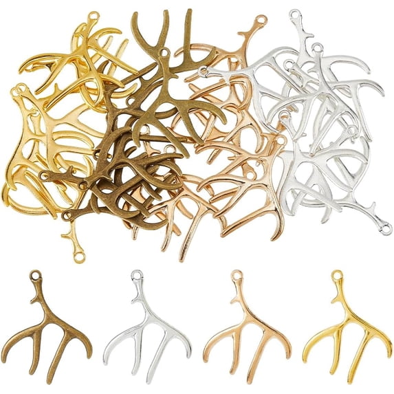28Pcs 4 Colors Style Alloy Pendants Antler Charms Mixed Color 49.5x40 ...