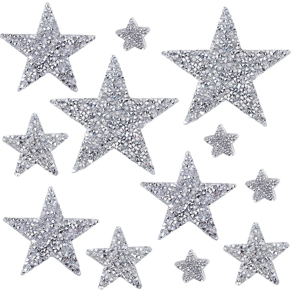 28Pcs 4 Styles Silver Star Applique Iron On Rhinestone Patches Embellishments Decorative Glitter Sequin Stars Patch Emblem