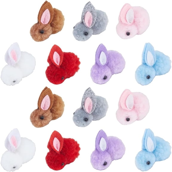 28Pcs 7 Colors Miniature Stuffed Bunny Easter Rabbit Plush Bulk Cute Fun Puff Colorful Wool Felt Mini Stuffed Animals
