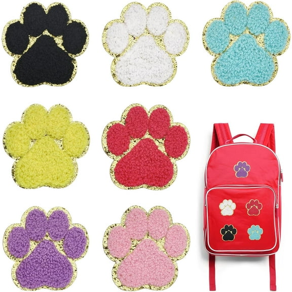28Pcs 7 Colors Self Adhesion Paw Print Patch Sticker Embroidery Style Cloth Patches Sew on Patche for for Clothing Hats Repair Decorations DIY Accessories 69x71x2.5mm Mixed Color