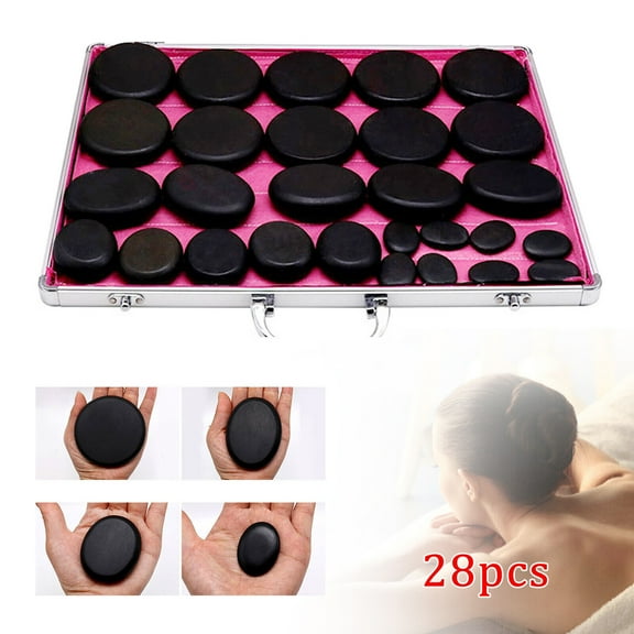 28Pcs Basalt Hot Stones Set Hot Rocks Massage Stones Kit with Heater Box for Body Massage