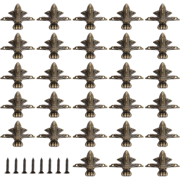 28Pcs Bronze Wood Case Legs Corner Protector Retro Design Decorative Hardware Box Legs Zinc Alloy Box Corner Protectors with 56Pcs Screws