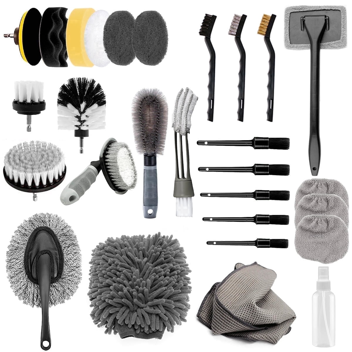 STORGENER 28Pcs Car Detailing Kit, Car Cleaning Kit, Inside Windshield Cleaning Kit, Professional Car Care Kit for Interior Exterior Wheels, Gray