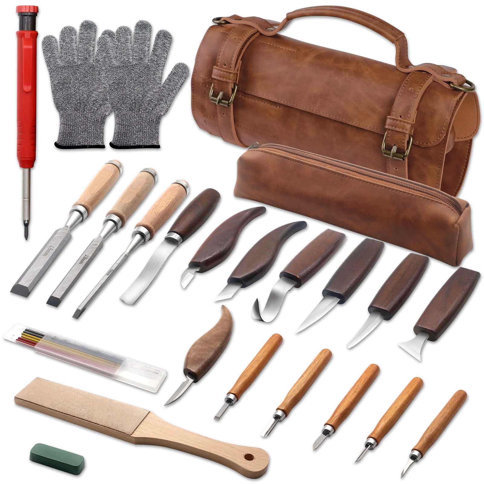 28Pcs Carving Tool Kit, Meafeng Wood Working Tools and Accessories, Wood Chisel Set Whittling Kit for Woodworking for Beginners
